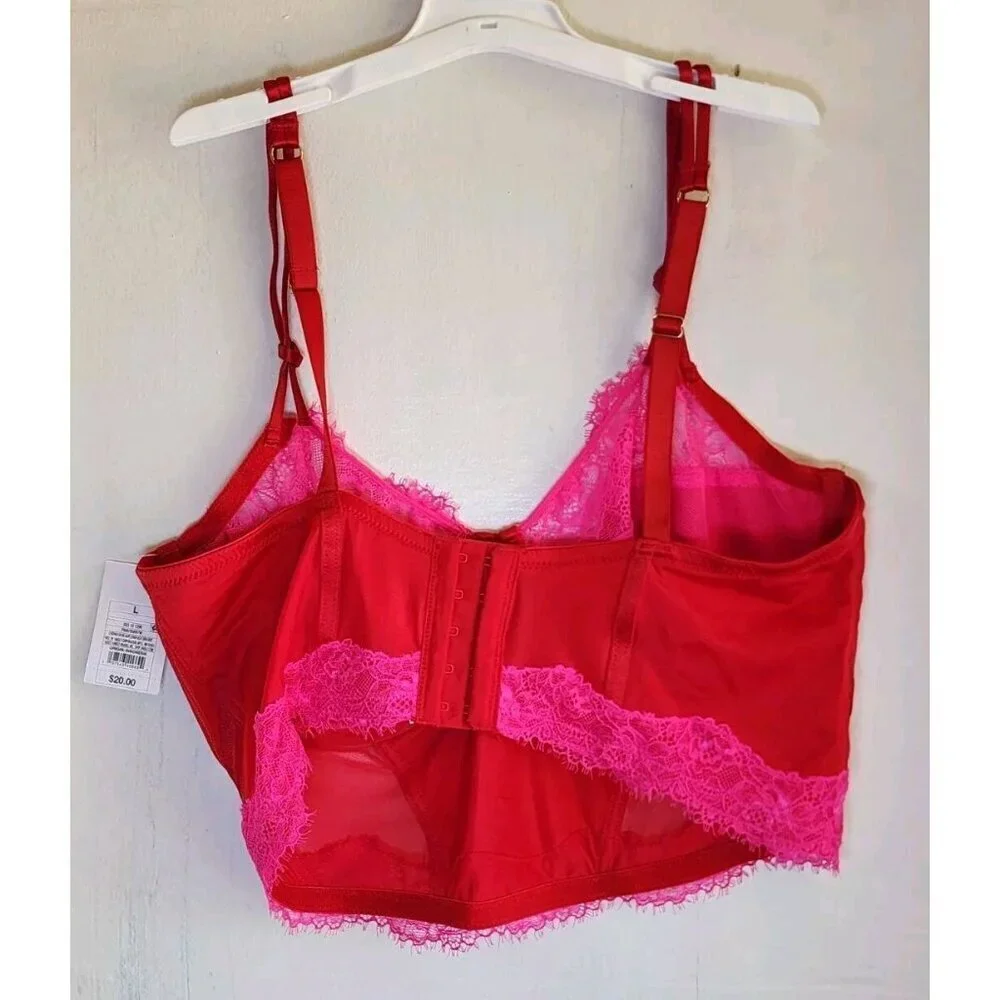 New Auden Women's Red & Pink Sexy Sheer Long Bra Adjustable Straps Size S